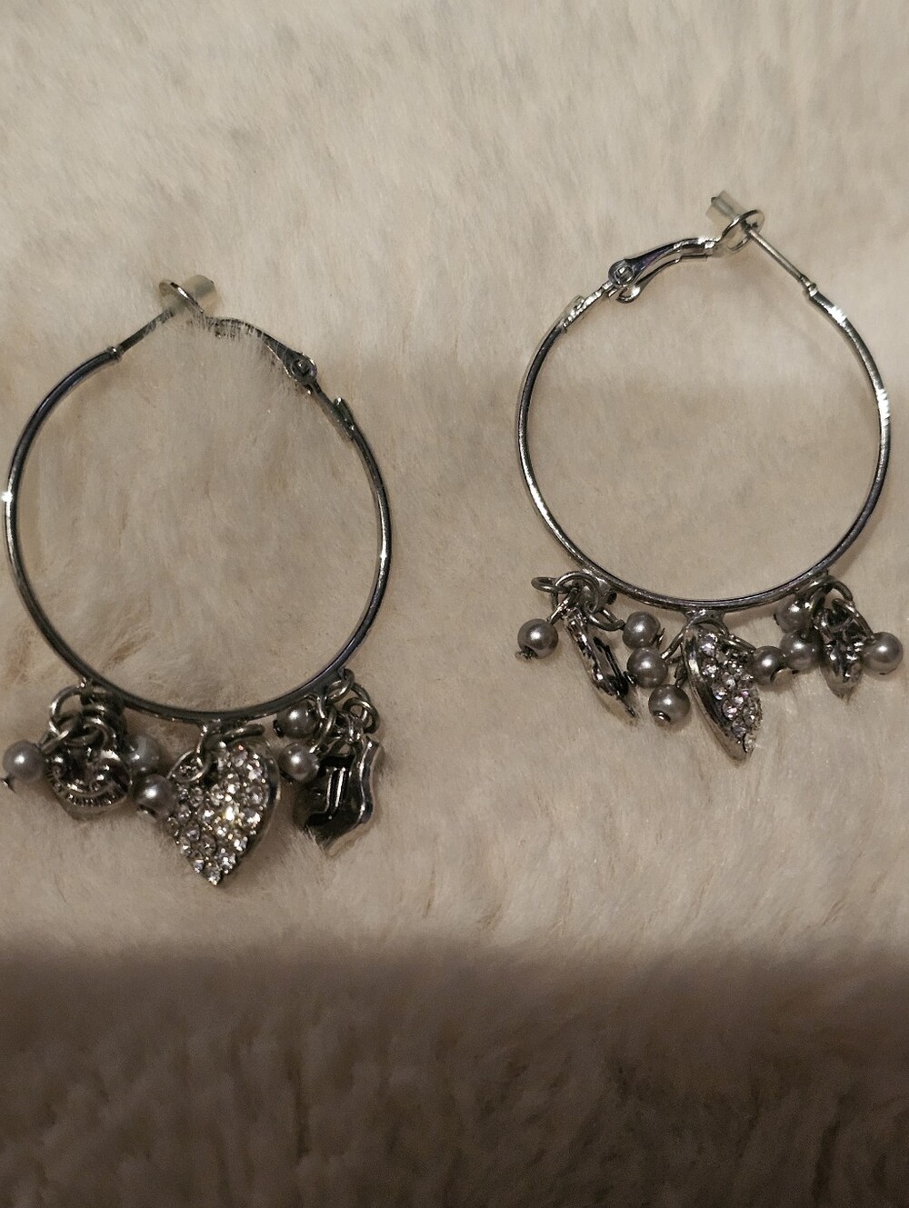 Vintage Juicy Couture Silver Hoop Charm Earrings with Crystal Heart